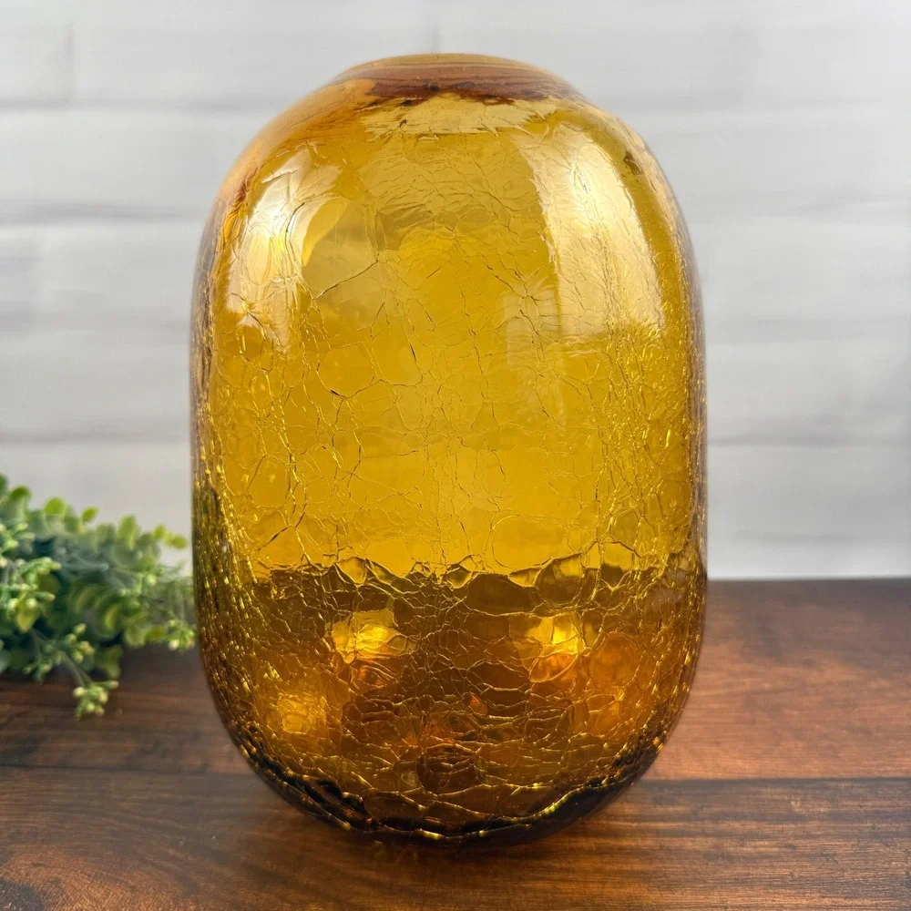 Blenko 8016M Amber Crackle Pill Vase Don Shepherd Design